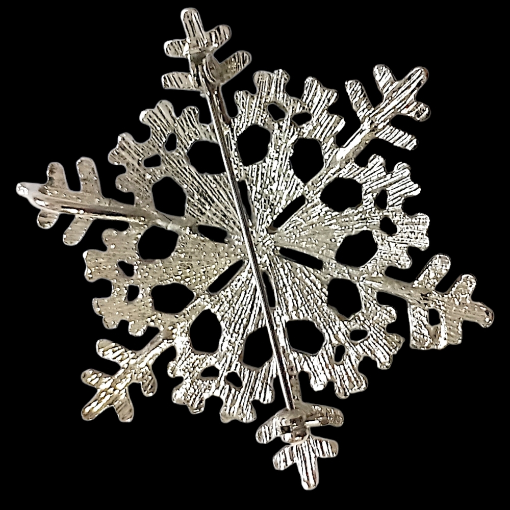 Icy Snowflake Pin Brooch Pendant Star Blue Rhinestone Crystal Winter Silver Tone - Picture 7 of 16